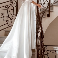 A-Line V-Neck Floor-Length Lace Wedding Dress - Thumbnail 1