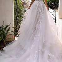 Princess Sweetheart Wedding Dress Spaghetti Straps With Appliques  - Thumbnail 1