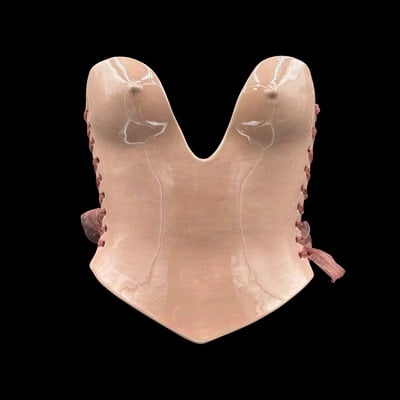 Iridescent pink wearable ceramic corset by: nicole moan 
