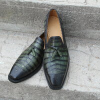 Crafted Leather Classic Green Crocodile/Alligator Tassel Loafers Dress Shoes - Thumbnail 1