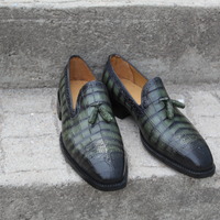 Crafted Leather Classic Green Crocodile/Alligator Tassel Loafers Dress Shoes - Thumbnail 4