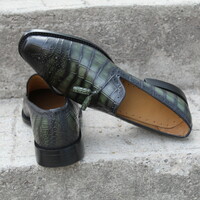 Crafted Leather Classic Green Crocodile/Alligator Tassel Loafers Dress Shoes - Thumbnail 6