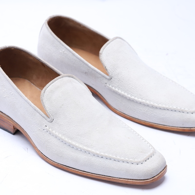 Crafted leather classic white suede leather moccasin loafers dress shoes