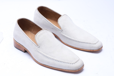 Crafted Leather Classic White Suede Leather Moccasin Loafers Dress Shoes