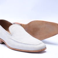 Crafted Leather Classic White Suede Leather Moccasin Loafers Dress Shoes - Thumbnail 3
