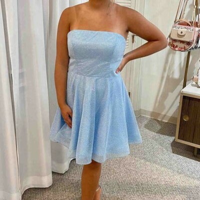 Strapless short blue homecoming dress short prom dress