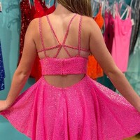 Short V Neck Pink  Homecoming Dress Short Prom Dress - Thumbnail 1