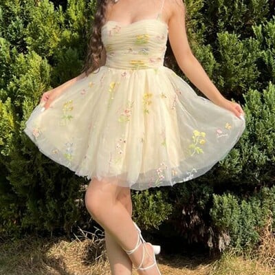 Champagne spaghetti straps tulle homecoming dress short prom dress 