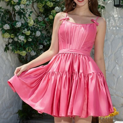 Stylish a-line  fuchsia  homecoming dress short prom dress  with bowknot