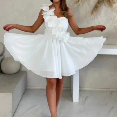 Simple one shoulder 3d flowers homecoming dress short prom dress