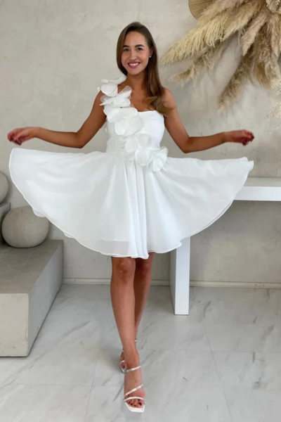 Simple One Shoulder 3D Flowers Homecoming Dress Short Prom Dress