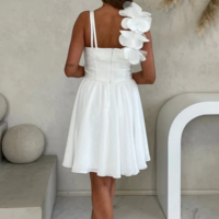 Simple One Shoulder 3D Flowers Homecoming Dress Short Prom Dress - Thumbnail 1