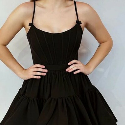 Cute a line black satin homecoming dress short prom dress