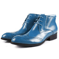 New Wing Tip Blue Chukka Magnificiant Leather Party Wear Lace Up Men Boots 2019 - Thumbnail 4