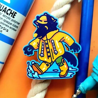 Rainy day doggy | wooden pin - Thumbnail 1