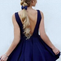 A-line V Neck Sleeveless Homecoming Dress Short Prom Dress with Ruffles  - Thumbnail 1