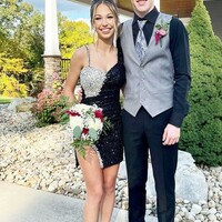 Bodycon V Neck Sequins Homecoming  Homecoming Dress Short Prom Dress with Beading - Thumbnail 1