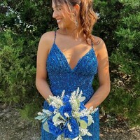 Bodycon V Neck Royal Blue Sequins Homecoming  Homecoming Dress Short Prom Dress  - Thumbnail 1
