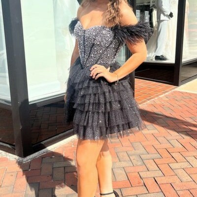 Bodycon off the shoulder sparkly homecoming dress short prom dress with beading 