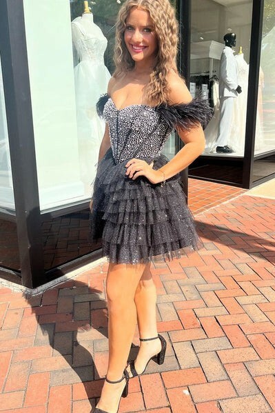 Bodycon Off the Shoulder Sparkly Homecoming Dress Short Prom Dress with Beading 