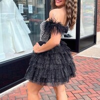 Bodycon Off the Shoulder Sparkly Homecoming Dress Short Prom Dress with Beading  - Thumbnail 1