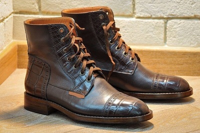 NEW Handmade Men Boots, Formal Crocodile Texture Leather Men Brown Boot 2019