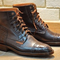 NEW Handmade Men Boots, Formal Crocodile Texture Leather Men Brown Boot 2019 - Thumbnail 1