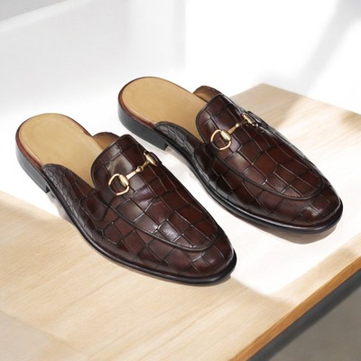 Handmad brown alligator texture loafer slipper shoes for men's - Thumbnail 2