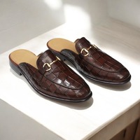 Handmad Brown Alligator Texture Loafer Slipper Shoes For Men's - Thumbnail 3