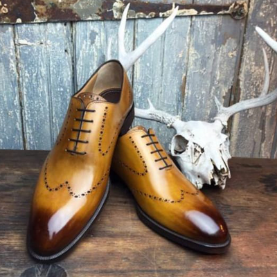 Christmas men's handmade two tone genuine leather wingtip style lace up shoes - Thumbnail 2