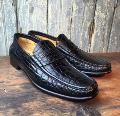 TOp Trendy Men's Handmade Black Alligator  Style Moccasin Wedding Shoes