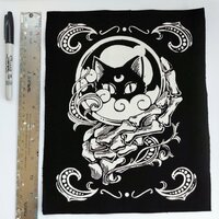 Crystal Ball with Black Cat & Skeleton Hand Goth Punk Sew-on Patches (Large version) - Thumbnail 1