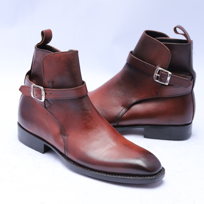 Crafted leather bespoke dress shoes classic brown leather rounded strap jodhpur boot - Thumbnail 4