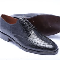 Crafted Leather Classic Black Crocodile/Alligator Lace up Dress Shoes  - Thumbnail 2