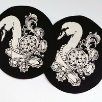 Swan with Diamonds and Pearls Goth Punk Patch - Black, White - Thumbnail 3