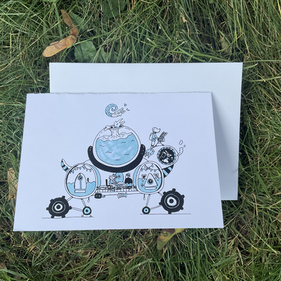 A vehicle of adventure greeting card