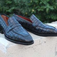 Crafted Leather Classic Blue Crocodile/Alligator Dress Shoes  - Thumbnail 1