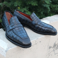 Crafted Leather Classic Blue Crocodile/Alligator Dress Shoes  - Thumbnail 2