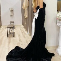 Open Back Mermaid Black Velvet Long Prom Dresses  - Thumbnail 1