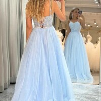 Shiny Tulle Sweetheart  Prom Dresses with 3D Flowers  - Thumbnail 1