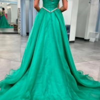 Beaded Green Off The Shoulder Prom Dress - Thumbnail 1