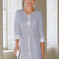 Sheath Lace Mother Of The Bride/Groom Dresses With Short Sleeves Jackets Bateau Neck Evening Gowns Knee Length Wedding Guest Dress - Thumbnail 1
