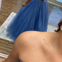 Shiny Sequins Strapless Blue Tulle Prom Dress  - Thumbnail 1