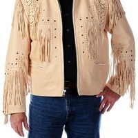 Cowboy Leather Jacket,Western Men 1980' Cowboy Cream Color Fringe Jackets 2019 - Thumbnail 4