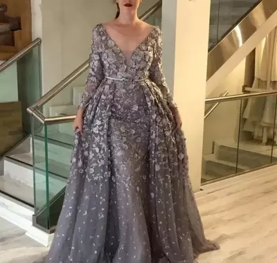 Vintage Gray Mother of the Bride/Groom Dresses A Line Long Sleeves Formal Godmother Evening Wedding Party Guests Gowns