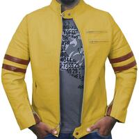 Handmade Yellow Jacket, Maroon Strips Genuine Lambskin Motorcycle leather Jacket - Thumbnail 4