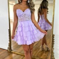 Sweetheart Lace Chiffon Homecoming Dresses With Ruffle Skirt - Thumbnail 1