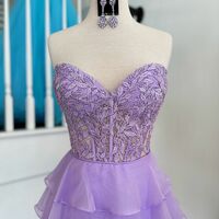 Sweetheart Lace Chiffon Homecoming Dresses With Ruffle Skirt - Thumbnail 2