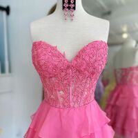 Sweetheart Lace Chiffon Homecoming Dresses With Ruffle Skirt - Thumbnail 3