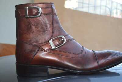 Crafted Leather Classic Bespoke Shoes Brown Leather Double Buckle Jodhpur Dress Boot